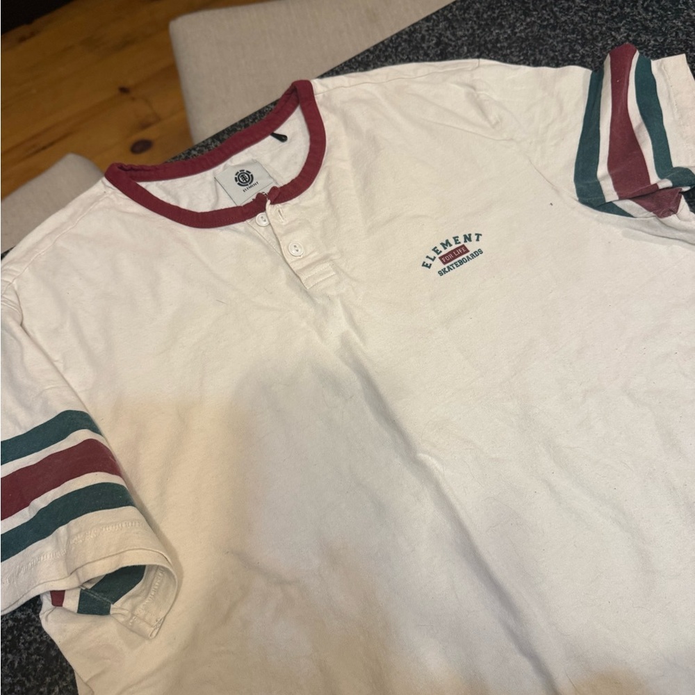 Element White Tee with Red and Green Stripes